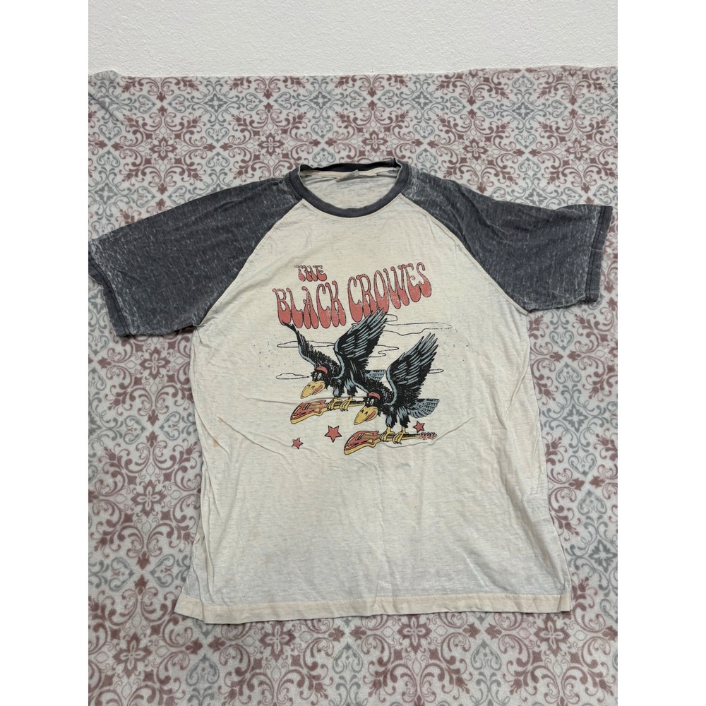 The Black Crowes Raglan Graphic T-Shirt Mens Large Cream Grey Rock Band Tee